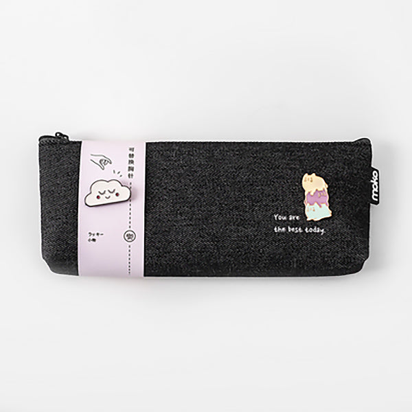 Interchangeable-brooch Canvas Pencil Case
