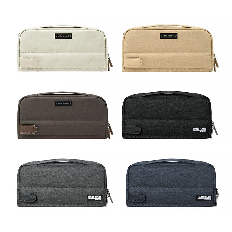 Textured-fabric Leather-accented Multi-compartment Pencil Case