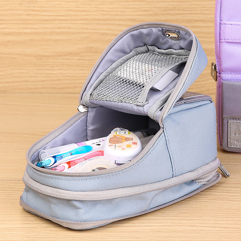 Textured-fabric Multi-compartment Pencil Case