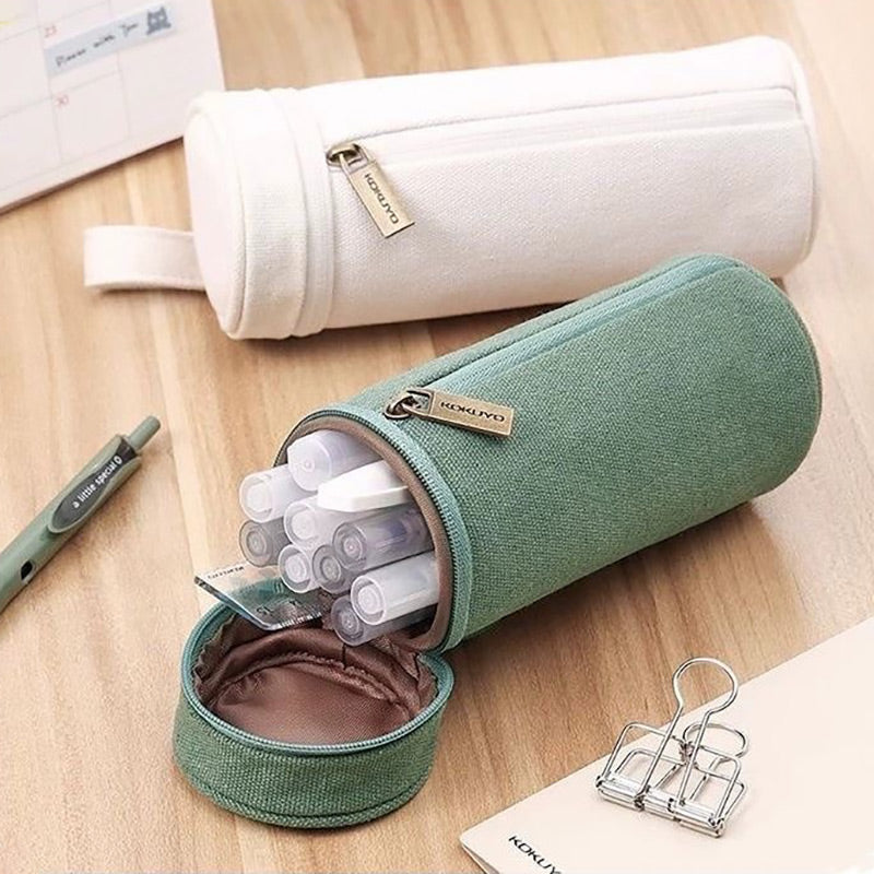 Dual-zippered Cylindrical Pencil Case