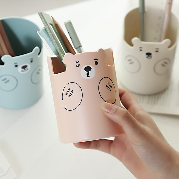 Whimsical Bear-themed Plastic Pencil Pot