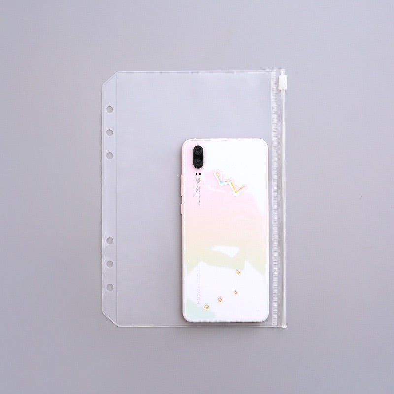 Minimalist Ring-binder Compatible Transparent Zippered Storage Pouch