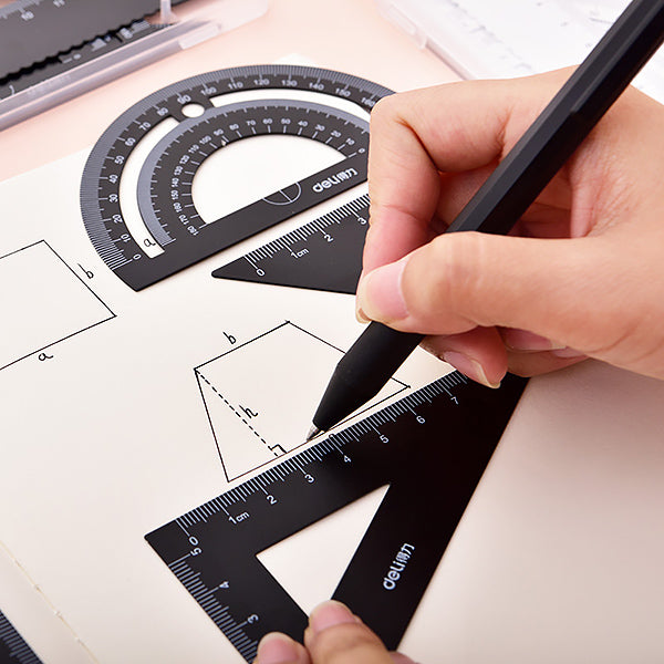 Serrated-edge Geometry Rulers Set with Protractor