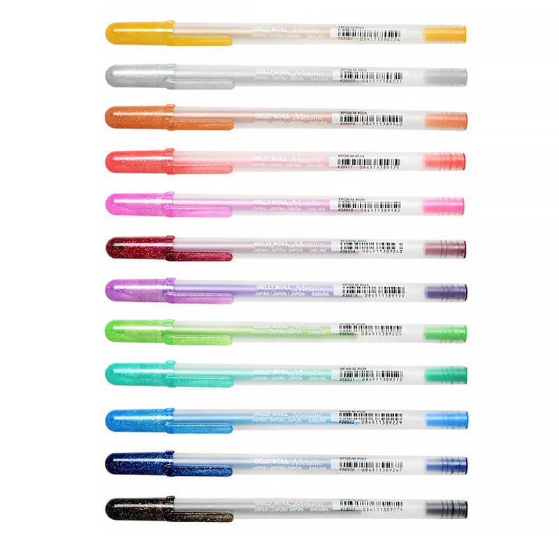 Glitter-capped Transparent Barrel Gel Pen 12 Pcs Set