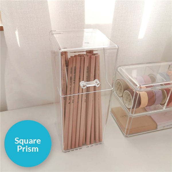 Geometric-shaped Transparent Desktop Pencil Cup with Lid