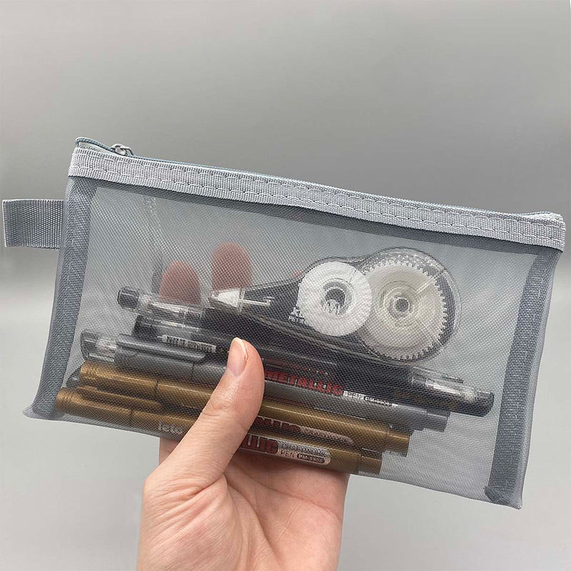 Multi-compartment Transparent Mesh Pencil Case