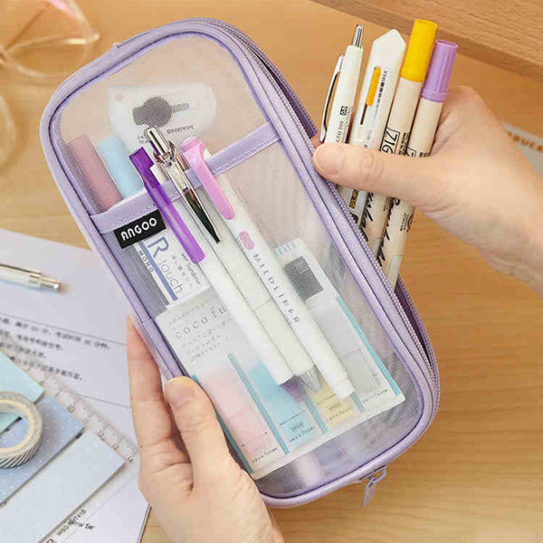 Minimalist Transparent Mesh Zipper Pencil Case